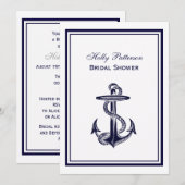 Invitation Ancre nautique Marine Bleu encadré Fête des mariée (Devant / Derrière)