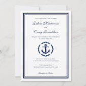 Invitation Ancre nautique, marine et Mariage blanc (Devant)