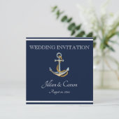Invitation Ancre nautique - Marine et Mariage blanc (Debout devant)
