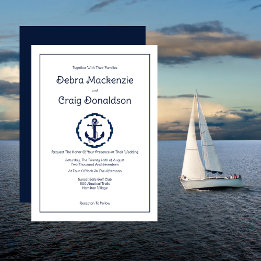 Invitation Ancre nautique, marine et Mariage blanc