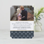 Invitation Ancre nautique Marine & Gold Photo Mariage (Debout devant)