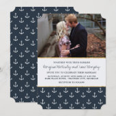 Invitation Ancre nautique Marine & Gold Photo Mariage (Devant / Derrière)