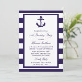 Invitation Ancre nautique Marine Stripe Beach Anniversaire (Debout devant)