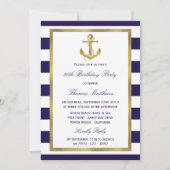 Invitation Ancre nautique Marine Stripe Beach Anniversaire (Devant)
