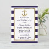 Invitation Ancre nautique Marine Stripe Beach Anniversaire (Debout devant)