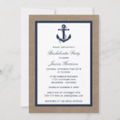 Invitation Ancre Nautique Marine Sur Burlap Bachelorette Part (Devant)