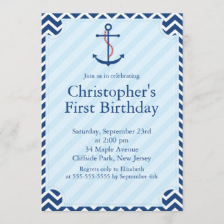 Invitation Ancre nautique moderne fête d'anniversaire