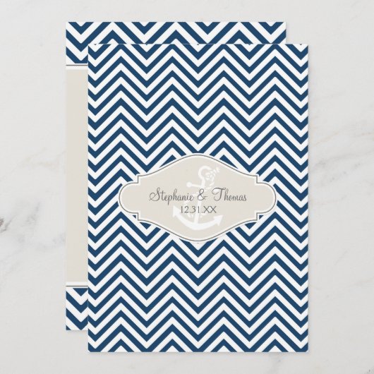 Invitation Ancre nautique moderne Preppy Chevron Stripe (Devant / Derrière)