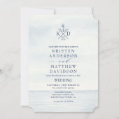 Invitation Ancre nautique Monogramme Aquarelle Mariage Océan (Devant)
