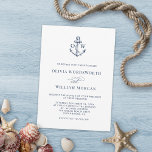Invitation Ancre nautique Monogramme Blanc Marine Simple Mari<br><div class="desc">Cette élégante conception minimaliste de faire-part de mariage nautique comporte un monogramme d'ancrage au sommet avec les initiales de la mariée et du marié, avec un simple texte blanc arrière - plan et bleu marine classique élégant, et une touche de calligraphie de script pour le "et". L'arrière a un arrière...</div>