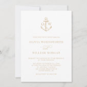 Invitation Ancre nautique Monogramme Mariage beige blanc (Devant)