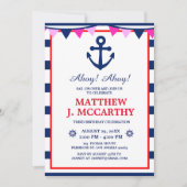 Invitation Ancre nautique Navire Bébé Stripe Bébé Anniversair (Devant)