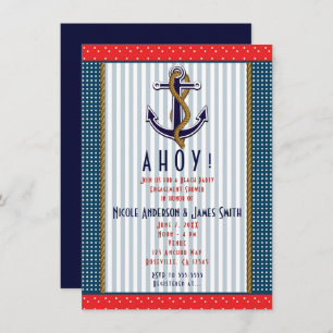 Invitation Ancre nautique Red Pois White Blue Party