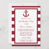 Invitation Ancre nautique Red Stripes Beach Anniversaire (Devant)
