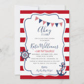 Invitation Ancre nautique Rouge Blanc Bleu Bébé Bébé Invitati (Devant)