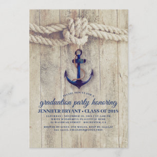 Invitation Ancre Navy Blue Nautical Graduation Party
