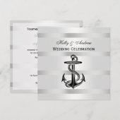 Invitation Ancre noire marine Argent Wt BG Mariage SQ (Devant / Derrière)