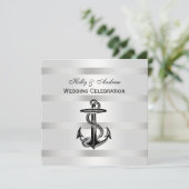 Invitation Ancre noire marine Argent Wt BG Mariage SQ (Debout devant)