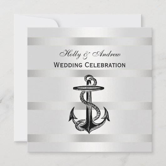 Invitation Ancre noire marine Argent Wt BG Mariage SQ (Devant)
