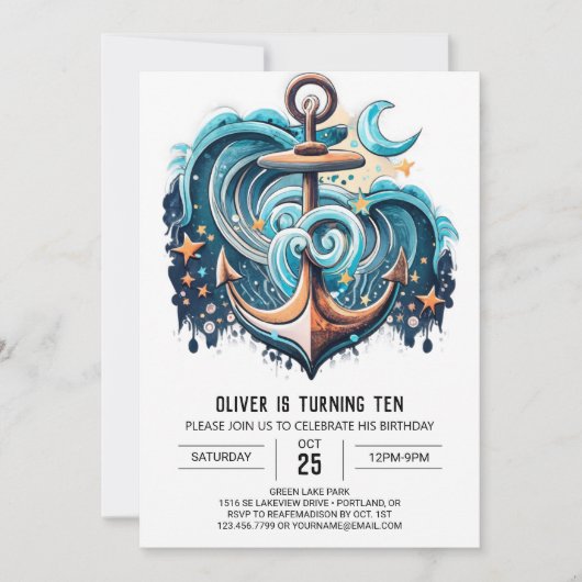 Invitation Ancre numérique Boho Chic Anniversaire (Devant)