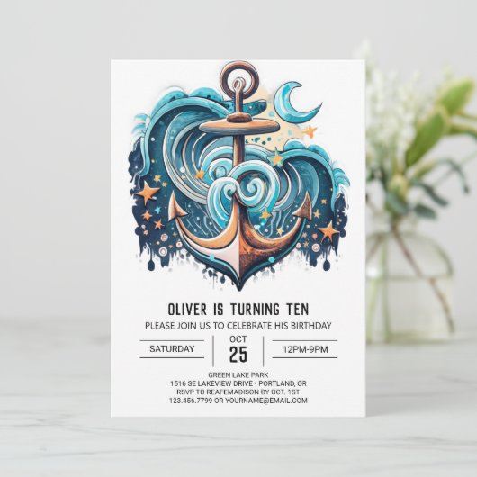 Invitation Ancre numérique Boho Chic Anniversaire (Debout devant)