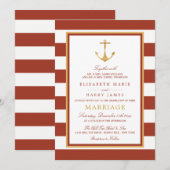 Invitation Ancre or nautique, brique rouge et Mariage or (Devant / Derrière)