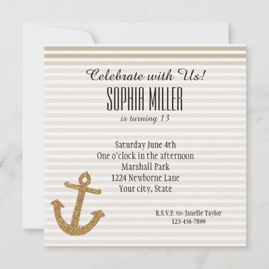 Invitation Ancre Parties scintillant Girly Gold (Dos)