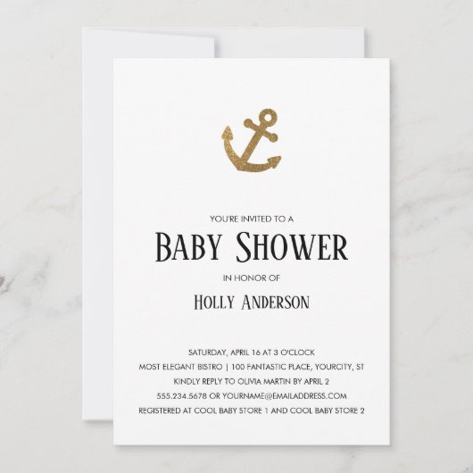 Invitation Ancre Parties scintillant or Baby shower simple (Devant)