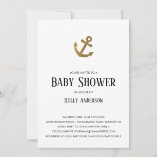 Invitation Ancre Parties scintillant or Baby shower simple