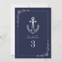 Ancre rustique Mariage bleu foncé Numéro de tablea