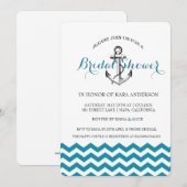 Invitation Ancre Turquoise Blue Chevron Fête des mariées naut (Devant / Derrière)