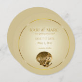 Invitation Ancrées Coquillage Save the Date | écru et or (Devant / Derrière)