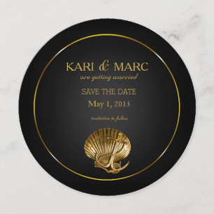 Invitation Ancrées Coquillages Save the Date noir & or