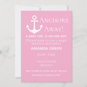 Invitation Ancres Away Baby Girl Nautical Pink Baby shower