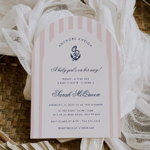Invitation Ancres Aweigh Pink Nautical Girl Baby shower