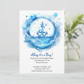 Invitation Ancres et vagues : Baby shower nautique aquarelle (Debout devant)
