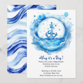 Invitation Ancres et vagues : Baby shower nautique aquarelle (Devant / Derrière)
