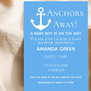 Invitation Ancres loin Baby Boy Baby shower bleu marine