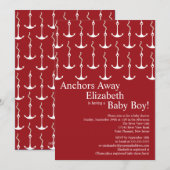 Invitation Ancres modernes à l'écart du Baby shower nautique (Devant / Derrière)