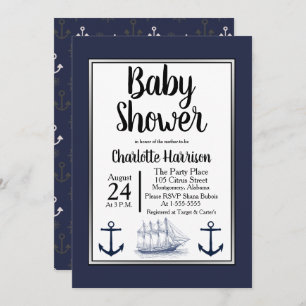 Invitation Ancres nautiques modernes et Baby shower de navire