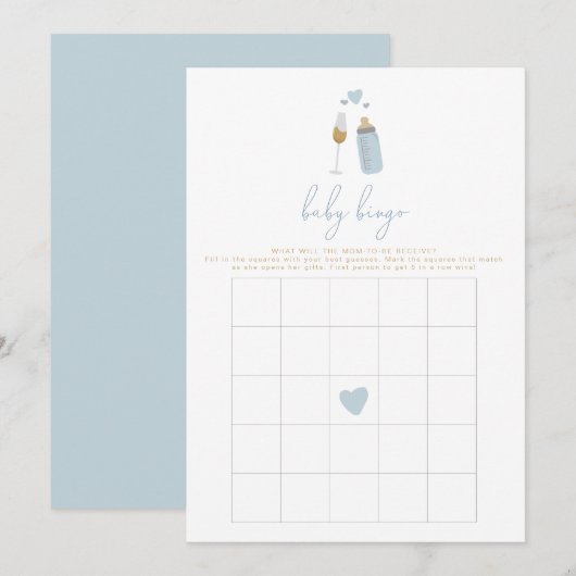 Invitation ANDI Blue Poppin' Bouteilles Baby shower Bingo Jeu (Devant / Derrière)