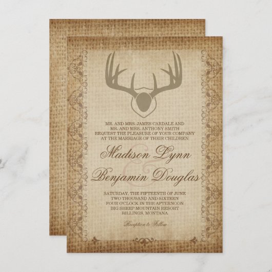 Invitation Andouillers rustiques de cerfs communs chassant (Devant / Derrière)