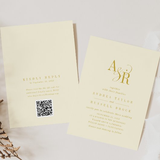 Invitation ANDREA Beurre Jaune Code QR Élégant Mariage