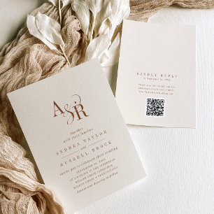 Invitation ANDREA Boho Crème Code QR Classique Élégant Mariag