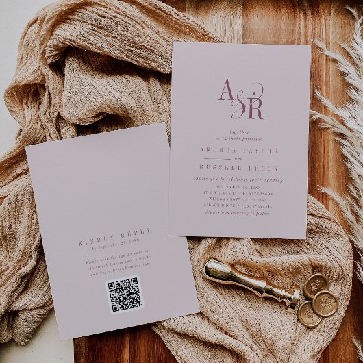 Invitation ANDREA Burgundy and Blush QR Code Elegant Wedding