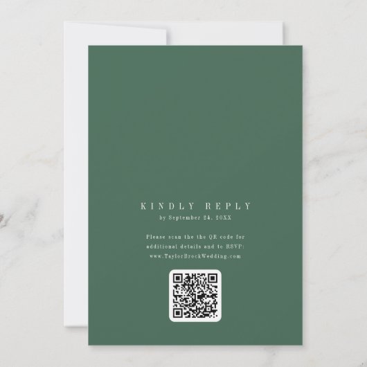Invitation ANDREA Dark Green QR Code Classic Elegant Wedding (Dos)
