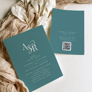 Invitation ANDREA Dark Teal QR Code Mariage Élégant Classique