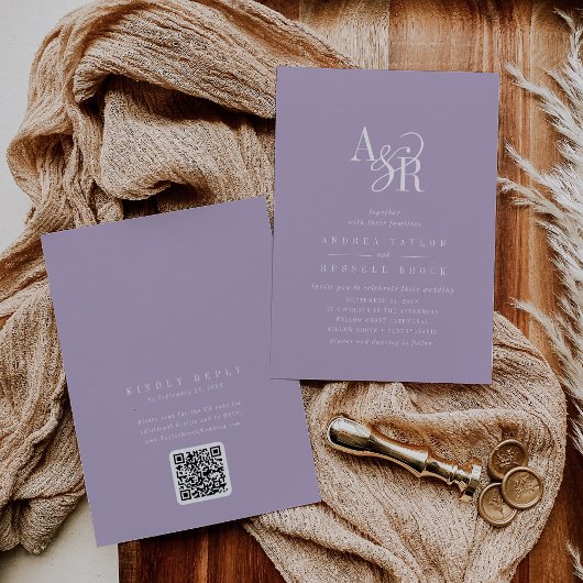 Invitation ANDREA Lavande QR Code Élégant Mariage Classique