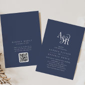 Invitation ANDREA Navy Blue QR Code Classic Elegant Wedding