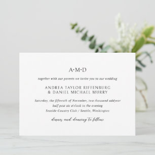 Invitation Andrea Noir Blanc Élégant Mariage